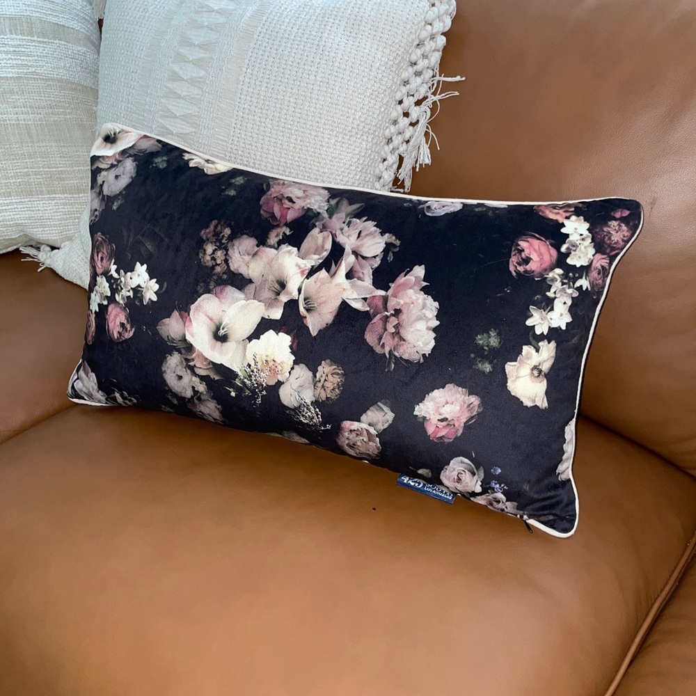 2/ 425 SOUTH LOS ANGELES Black Velvet Floral  22”x 12” Pillow w/ Feather Insert